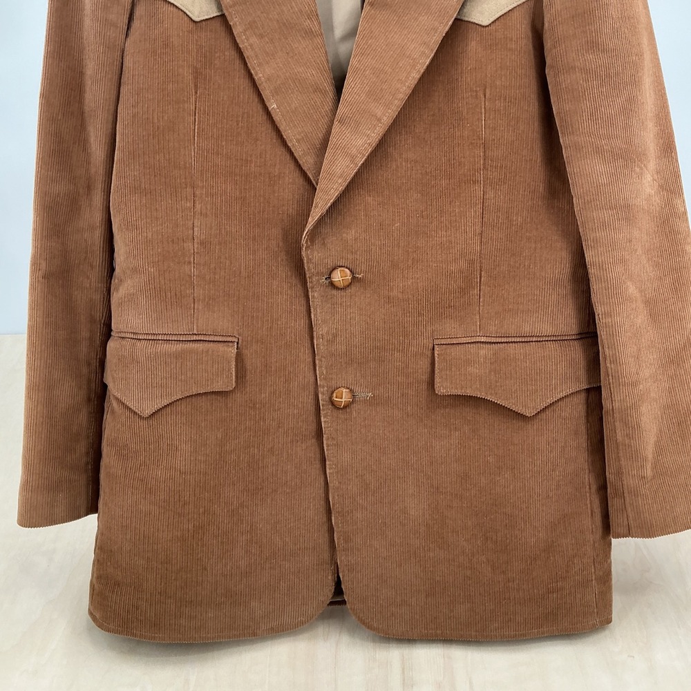 Pioneer Wear Corduroy Blazer Mens 42 Tan Western Embroidered Yoke Vintage 70s - Picture 8 of 12